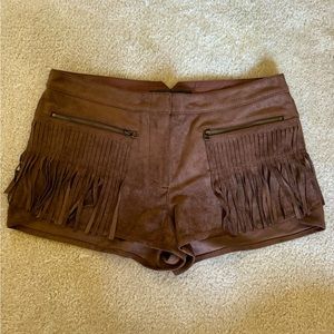 BCBG Maxazria Weston fringe Suede Short, Size Small, Color: Toffee, NWT